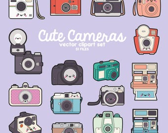 Premium Vector Clipart - Kawaii Camera Clipart - Kawaii Cameras Clip Art Set - High Quality Vectors - Cute Camera Clipart - Instant Download