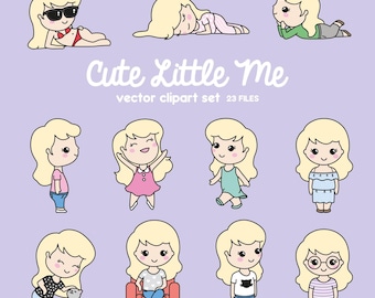 Premium Vector Clipart - Cute Me - Kawaii Girls - Cute Girls Clipart Set - High Quality Vectors - Blonde Hair - Kawaii Clipart