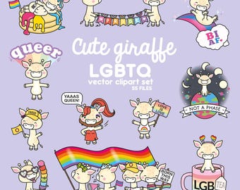 Premium Vector Clipart - Kawaii LGBTQ Pride Giraffe - Cute Giraffe Queer Pride Clipart - Instant Download - Kawaii Clipart