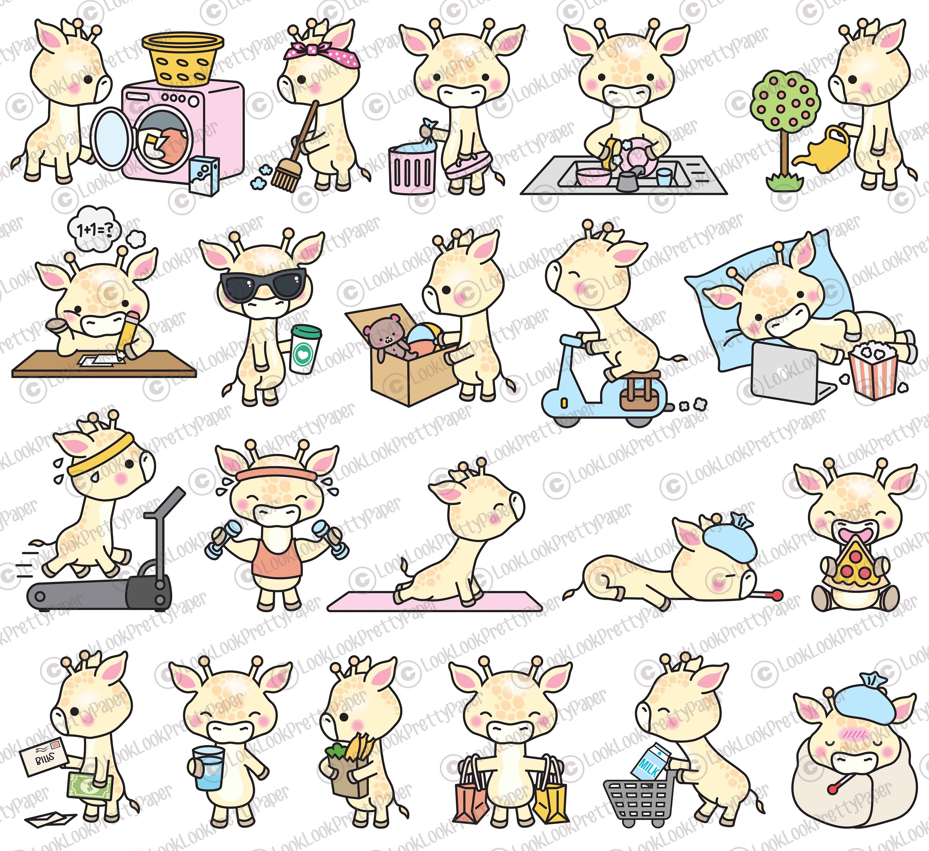 Premium Vector Clipart - Kawaii Giraffe - Cute Giraffe Planning Clipart ...
