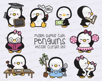 Premium Vector Clipart - More Kawaii Penguins - More Cute Penguins Clipart Set - High Quality Vectors - Instant Download - Kawaii Clipart