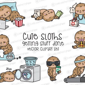Premium Vector Clipart - Kawaii Sloth - Cute Sloth Planning Clipart - Instant Download - Kawaii Clipart