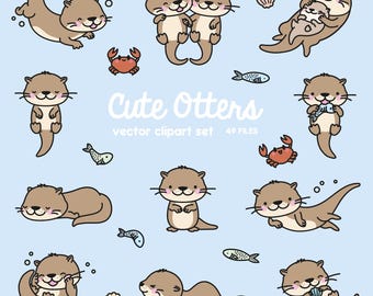 Premium vectorclipart - kawaii otters - schattige otters-clipartset - hoge kwaliteit vectoren - direct downloaden - kawaii-clipart