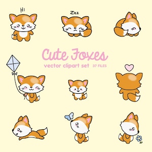 Premium Vector Clipart - Kawaii Foxes - Cute Foxes Clipart Set - High Quality Vectors - Instant Download - Kawaii Clipart