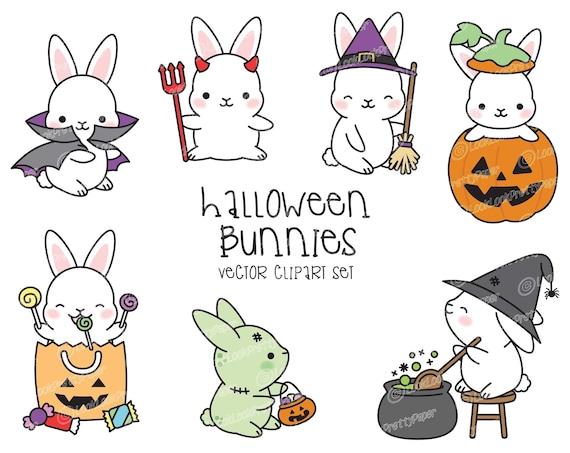 Premium Vector Clipart Kawaii Halloween Bunnies Cute | Etsy