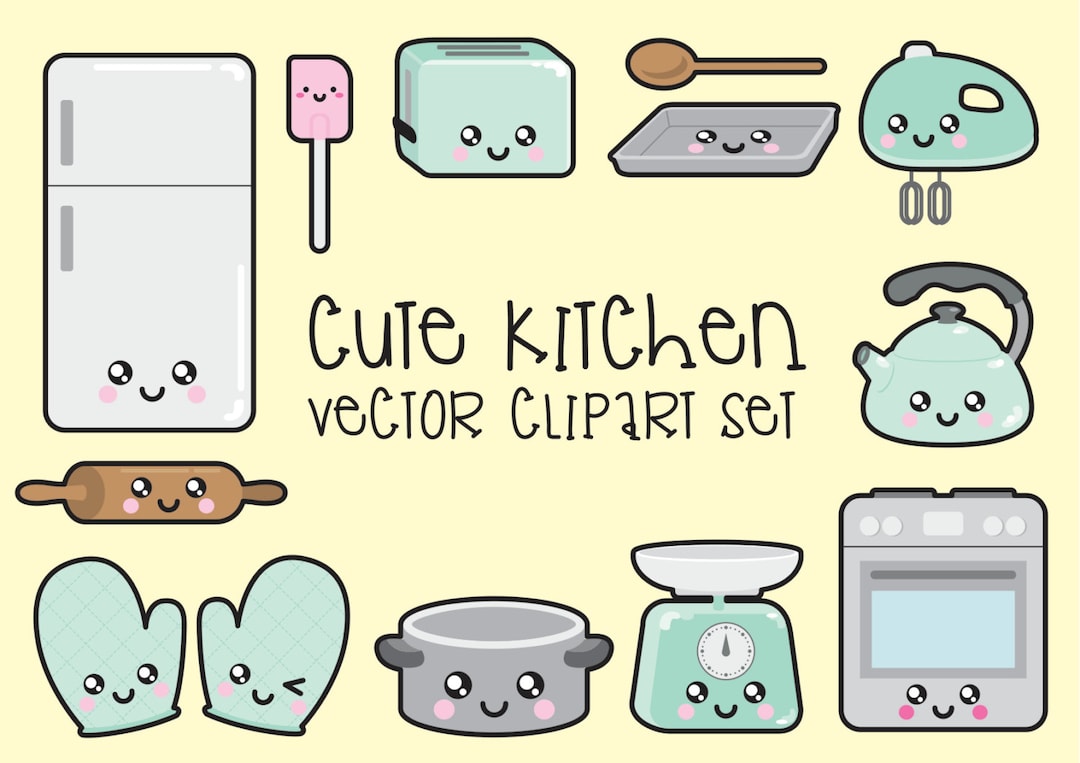 Cute kitchen clip art, kawaii cooking, utensils, kichen PNG