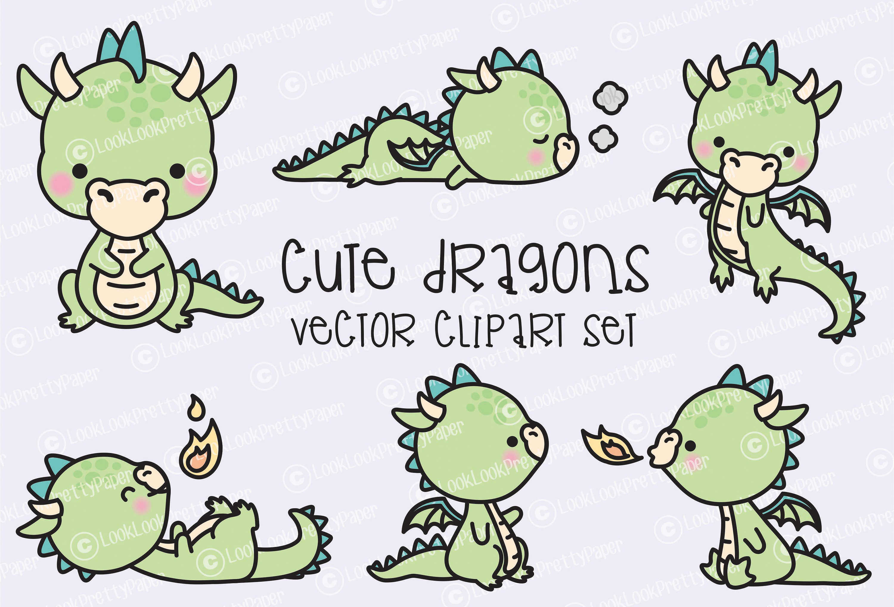 Premium Vector Clipart Kawaii Dragon Cute Baby Dragons Etsy