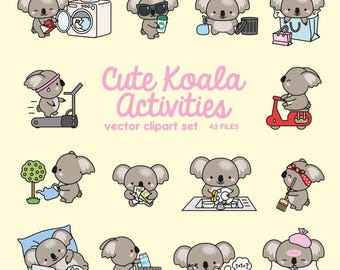 Premium Vector Clipart - Kawaii Koala - Cute Koala Planning Clipart - Instant Download - Kawaii Clipart
