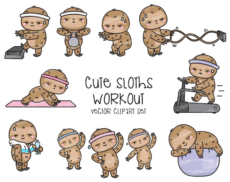 Premium Vector Clipart Kawaii Workout Sloths Cute Workout