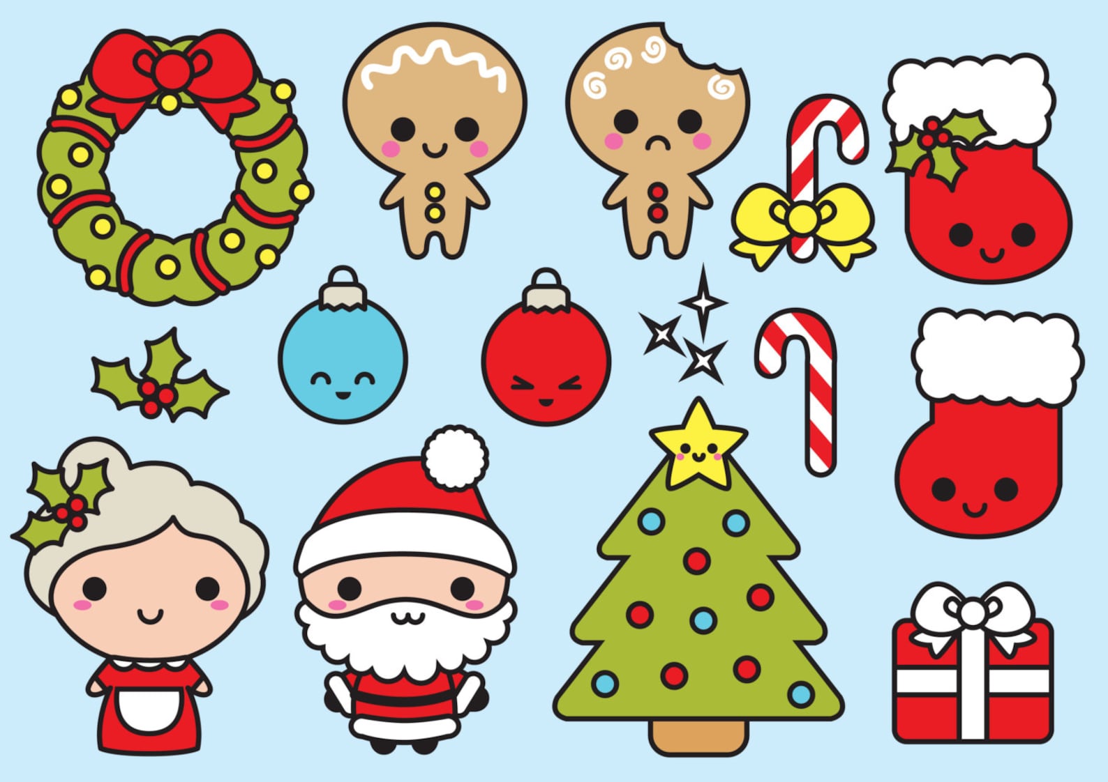 Premium Vector Clipart Kawaii Christmas Cute Chrismas - Etsy