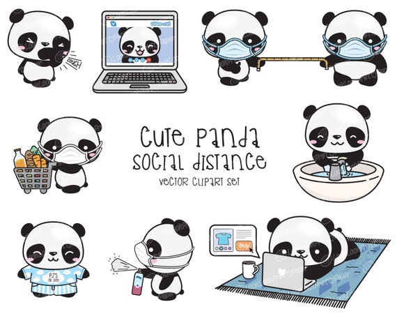 Premium Vector Clipart - Kawaii Panda - Cute Pandas Planner Addict Clipart  - Panda Loves Planning - Instant Download - Kawaii Clipart