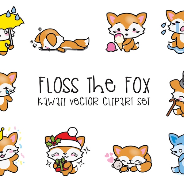 Premium Vector Clipart - Kawaii Floss the Fox - Cute Fox Clipart - High Quality Vectors - Instant Download - Kawaii Fox Clipart