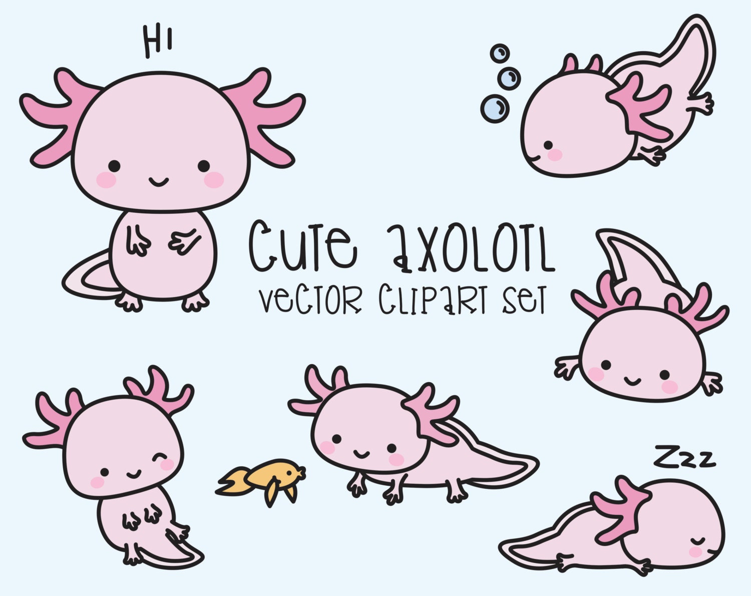 Premium Vector Clipart Kawaii Axolotls Cute Axolotl Clipart Set High  Quality Vectors Instant Download Kawaii Clipart 