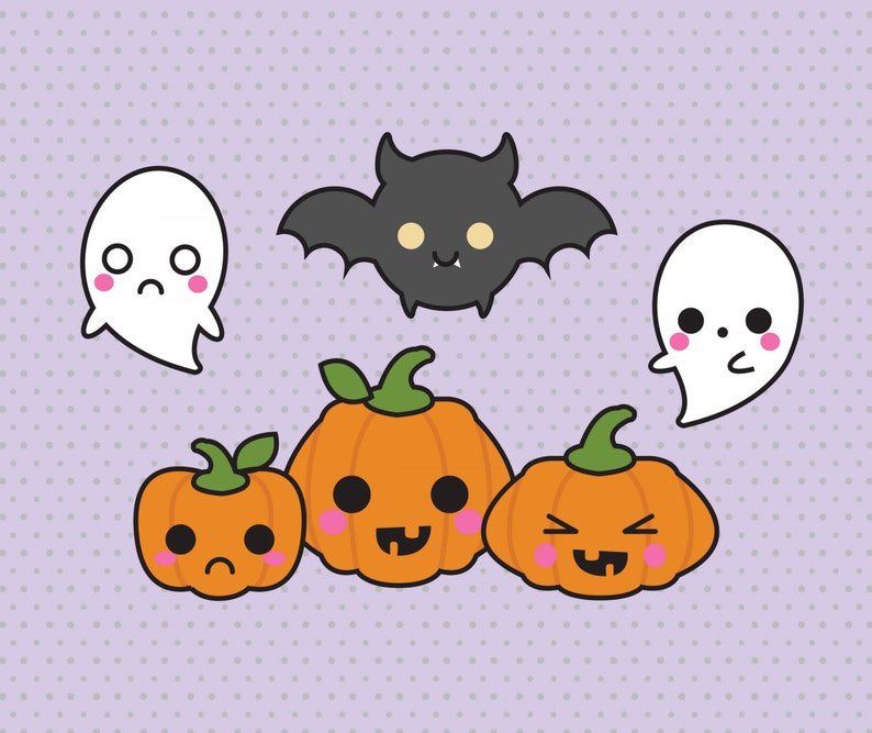 Premium Vector Clipart Kawaii Halloween Clipart Spooky - Etsy