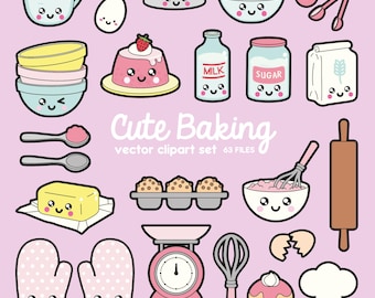 Premium Vector Clipart - Kawaii Baking Clipart - Kawaii baking Clip art Set - High Quality Vectors - Instant Download - Kawaii Bake Clipart