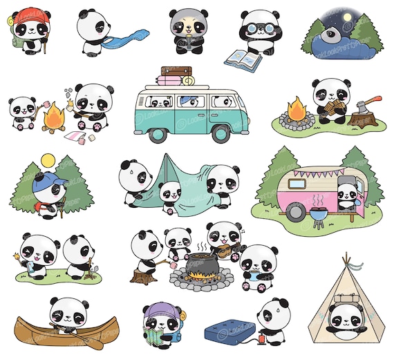 Cute Pandas Clip Art, Panda Clip Art, Panda Clipart, Cute Panda Clipart,  Kawaii Panda, Kawaii Clipart - pnd01