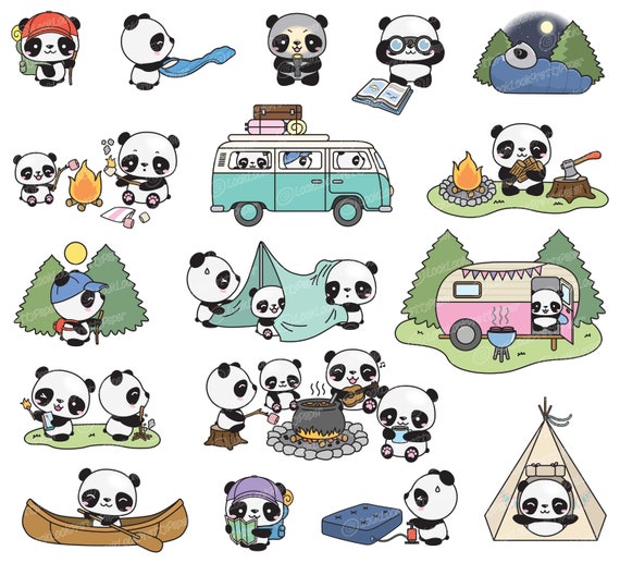 Premium Vector Clipart - Kawaii Panda - Cute Pandas Planner Addict Clipart  - Panda Loves Planning - Instant Download - Kawaii Clipart