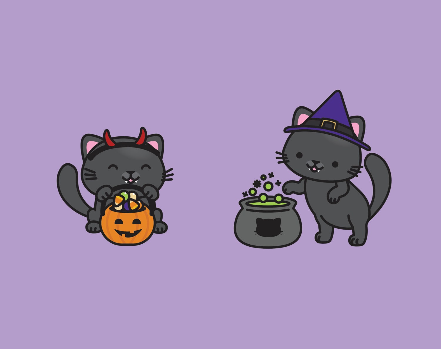 Premium Vector Clipart - Kawaii Halloween Cats - Cute Halloween Cats ...