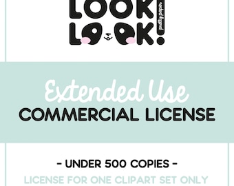 Commercial Use License - Extended Use License - Under 500 copies - No Credit License - Good For One Clip Art Set
