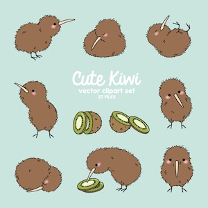Premium Vektor Clipart - Kawaii Kiwi - Süßer Kiwi Vogel Clipart Set - hochwertige Vektoren - Sofort Download - Kawaii Clipart