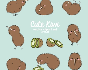 Premium Vector Clipart - Kawaii Kiwi - Cute Kiwi Bird Clipart Set - High Quality Vectors - Instant Download - Kawaii Clipart