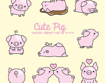 Premium Vector Clipart - Kawaii Pigs - Cute Pigs Clipart Set - High Quality Vectors - Instant Download - Kawaii Clipart