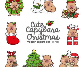 Premium Vektor Clipart - Kawaii Capybara - Süßes Capybara Weihnachten - Pool Party - Instant Download - Kawaii Clipart