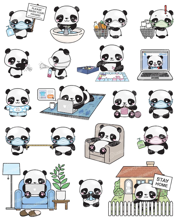 Premium Vector Clipart - Kawaii Panda - Cute Pandas Planner Addict Clipart  - Panda Loves Planning - Instant Download - Kawaii Clipart