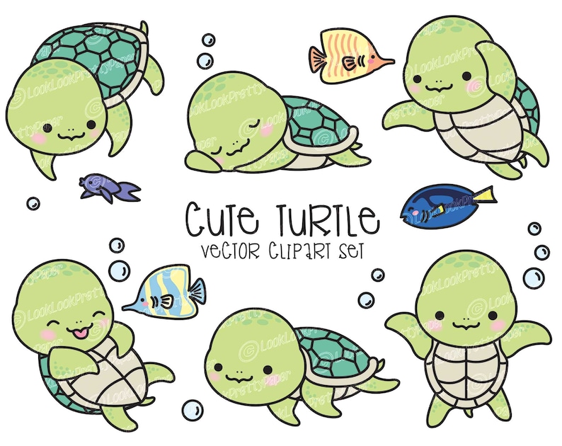Premium Vector Clipart Kawaii Turtle Cute Turtle Clipart Etsy Australia