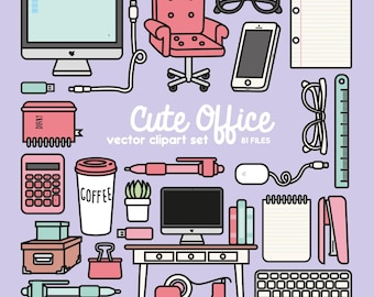 Premium Vector Clipart - Kawaii Office Clipart - Kawaii Work Clip Art Set - High Quality Vectors - Kawaii Clipart - Big Clipart Set