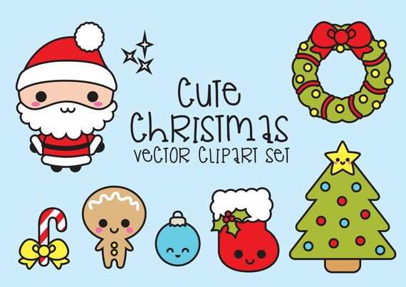 Immagini Natalizie Kawaii.Premium Vector Clipart Kawaii Natale Cute Chrismas Clipart Etsy