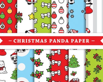 Premium Digital Paper - Scrapbooking Paper - Christmas Pandas - Kawaii Panda - Patterns - Patterned Digital Paper - Printable Paper Set