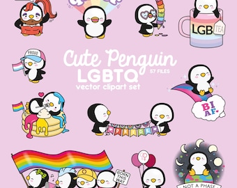 Premium Vector Clipart - Kawaii LGBTQ Pride Penguin - Cute Penguin Queer Pride Clipart - Instant Download - Kawaii Clipart