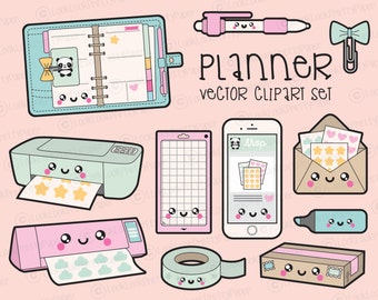 Premium Vector Clipart - Kawaii Planning Clipart - Kawaii Planner Clip Art Set - High Quality Vectors - Planner Supplies Kawaii Clipart