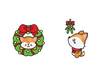 Premium Vector Clipart - Kawaii Christmas Foxes - Cute Christmas