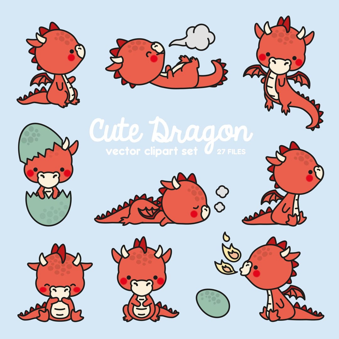 Premium Vector Clipart - Kawaii Dragon - Cute Baby Dragons Clipart Set -  High Quality Vectors - Instant Download - Kawaii Clipart Red Dragon - Etsy