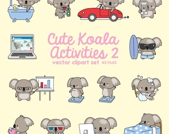 Premium Vector Clipart - Kawaii Koala - Cute Koala Planning Clipart - Getting Even More Stuff Done- Instant Download - Kawaii Clipart