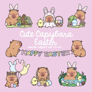Premium Vektor Clipart - Kawaii Ostern Capybaras - Süßes Ostern Capybara Clipart Set - Hochwertige Vektoren - Kawaii Ostern Clipart