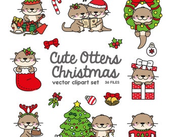 Premium Vektor Clipart - Kawaii Otter - Süßes Otter Weihnachten - Pool Party - Instant Download - Kawaii Clipart
