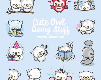 Premium Vektor Clipart - Kawaii Ooki die Eule - Süße Eulen-Clipart-Set - hochwertige Vektoren - Instant Download - Kawaii Clipart - Kawaii Eule