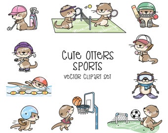 Premium Vector Clipart - Kawaii Sporty Otter - Cute Otter Sport Clipart - Instant Download - Kawaii Clipart