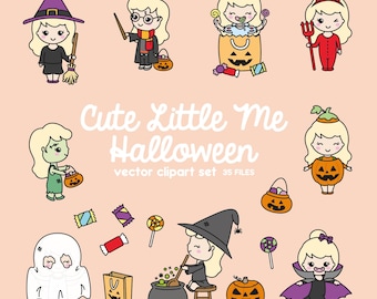 Premium Vector Clipart - Kawaii Halloween Girl - Cute Me Halloween Clipart Set - Blonde Hair - Kawaii Halloween Clipart