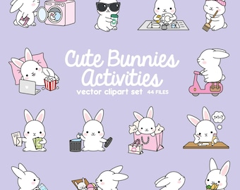 Premium Vektor Clipart - Kawaii Kanin - Söt Kanin Planering Clipart - Direkt Nedladdning - Kawaii Clipart