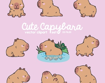 Premium Vector Clipart - Kawaii Capybara - Cute Capybara Clipart - Instant Download - Kawaii Clipart