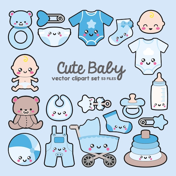 Premium Vector Clipart - Kawaii Baby Clipart - Kawaii Baby Blue Clipart - High Quality Vectors - Instant Download - Kawaii Maternity Clipart