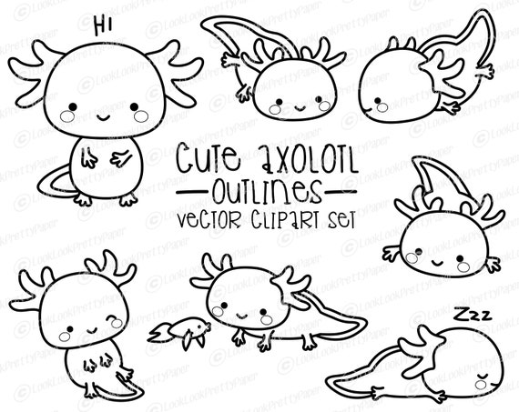 Premium Vector Clipart Kawaii Axolotl Outlines Cute Etsy