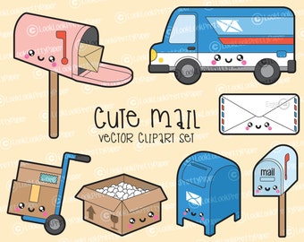 Premium Vector Clipart - Kawaii Mail Clipart - Kawaii Post Clip art Set - High Quality Vectors - Instant Download - Kawaii Clipart