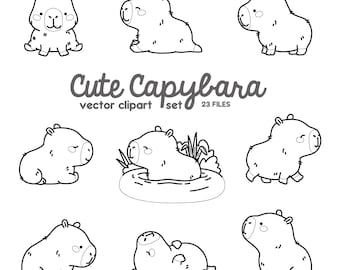 Premium Vektor Clipart - Kawaii Capybara - Süßes Capybara Clipart - Instant Download - Kawaii Clipart - Umrisse