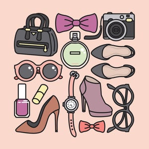 Premium Vector Clipart Pretty Accessories Clipart Kawaii Fashion Clip Art Set High Quality Vectors Instant Download Kawaii Clipart image 2