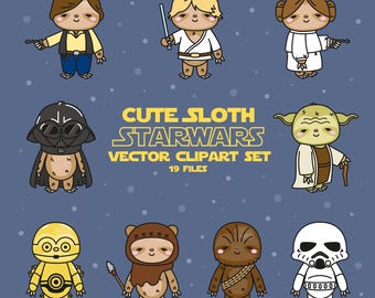 Premium Vector Clipart - Kawaii Sloths Star Wars - Cute Sloths Clipart Set - High Quality Vectors - Kawaii Star Wars Clipart